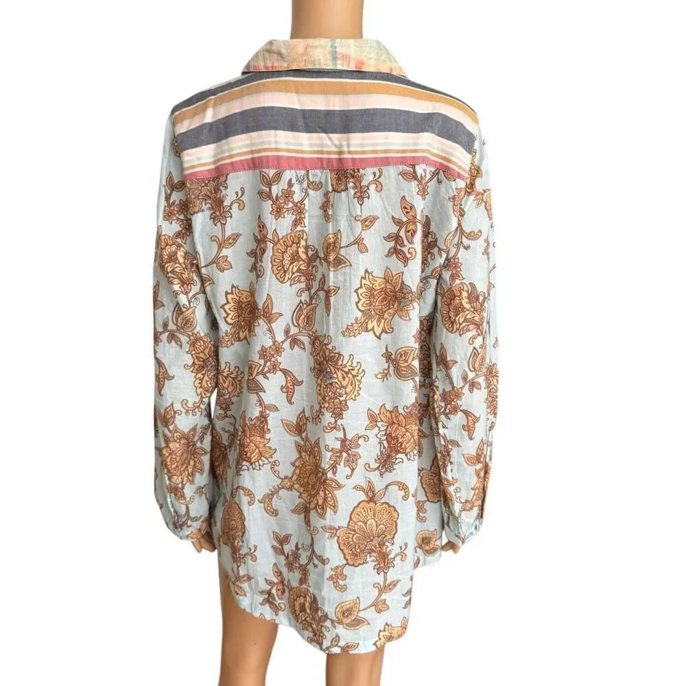 Soft Surroundings Multicolor embroidered embellished tunic blouse 100% cotton L